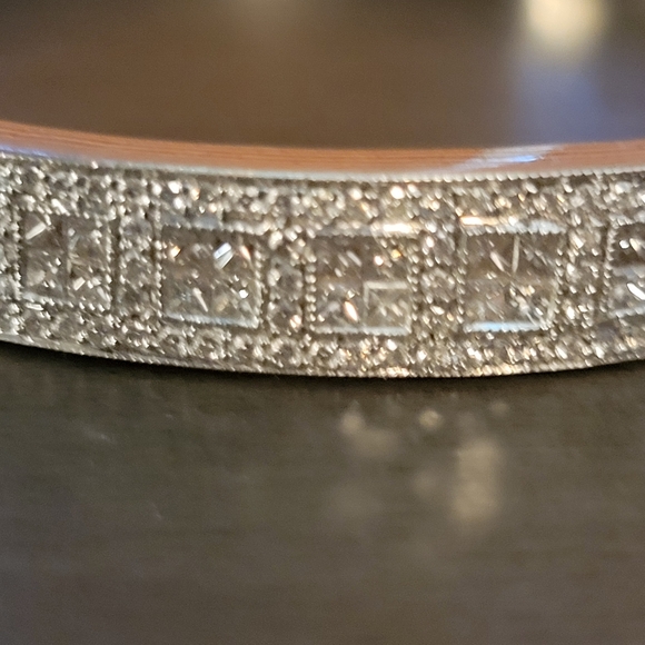 1 1/2ct princess cut and round natural diamond bangle bracelet - Picture 2 of 5